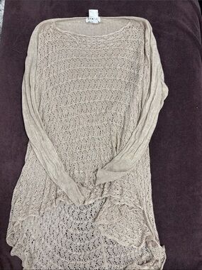 Grace & Lace Beige Open Knit Long Sleeve Sweater